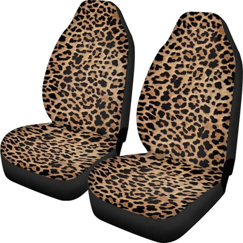 UNICEU Trendy Leopard Brown Wild Cheetah Animal Print Car Seat Covers Set of 2 Vehicle Seat Protector Car Covers for Auto Cars Sedan SUV Automotive Interior