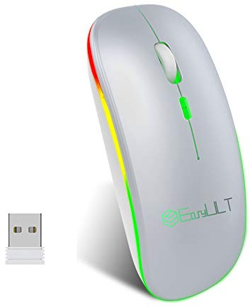 EasyULT Mouse wireless a LED, ricaricabile da 2,4 GHz con mini ricevitore USB, mouse ottico Bluetooth ultra sottile, mouse silenzioso regolabile a 1600 dpi, per casa e ufficio, per PC/Mac/laptop (nero