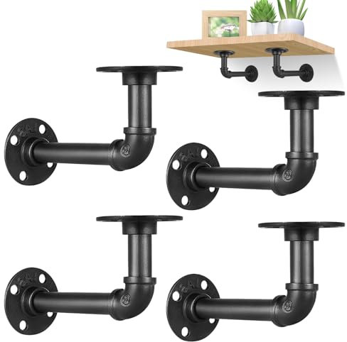 YAUNGEL 4PCS industrial Rohr Regal Klammern, Retro Regalhalter, Rohr Regal Klammern für Buch Regal schwimmende Regale, Vintage Möbel Dekorationen (Schwarz, 15 * 8CM)