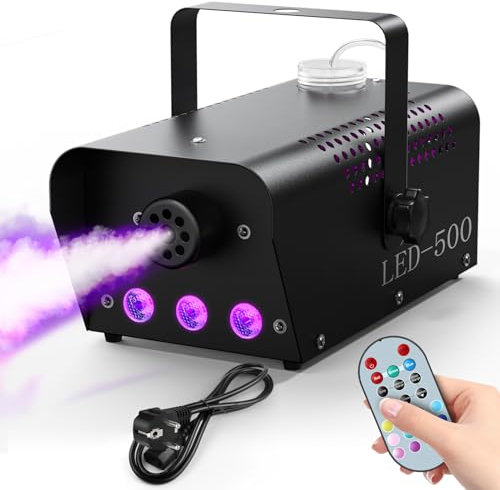 500W Nebelmaschine, DELIBANG RGB LED Rauchmaschinen mit Fernbedienung, 400ml Kraftstofftankkapazität, Lichteffekte für Hochzeit,DJ,Party, Disco Club Bühneneffekt