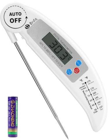 Criacr Meat Thermometers, Digital Cooking Thermometer, High Accuracy Food Thermometer, Instant Read Foldable Meat Probe Kitchen Thermometer for Kitchen Cooking, BBQ, Milk, Christmas (White)