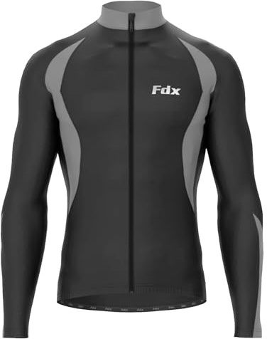 FDX Men Cycling Jersey Long Sleeves Windproof Warm Winter Cycle Top GR XL