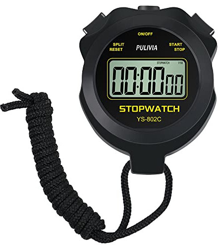 Digital Stopwatch Timer Only Stopwatch Mode, ON/OFF No Bell No Whistle Silent Basic Operation Children Friendly, PULIVIA Sport Stop watch for Coaches Kids Swimming Running, Black