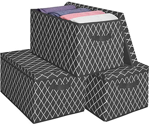 VERONLY Aufbewahrungsbox mit Deckel Stoff,3 Stück Faltbox Aufbewahrungskorb 20L Aufbewahrungskörbe Aufbewahrungskiste Spielzeug Organizer für Datei,Bücher,Spielzeug (36.5 x 25.5 x 21.5cm;Grau)
