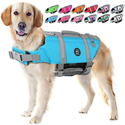 EMUST Dog Life Jackets, Dog Life Vests for Swimming, Beach Boating with High Buoyancy, Dogs Flotation Vest for Small/Medium/Large Dogs, S, NewSolidblue