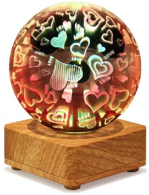 YATOSEEN Liebesherz Nachtlicht 3D LED Liebeslampe ABS Holzimitationssockel Mehrere Farben Atmosphärenlicht Stimmungslampe Geschenk Geeignet für Schlafzimmer Kinderzimmer Dekoration