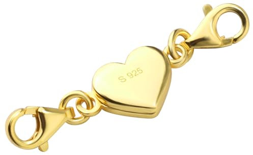14K Vergoldet Herz Magnet Schmuckverschlüsse, 925er-Sterlingsilber Doppelter Karabinerverschluss Magnetische Halskettenverlängerung für Halskette Armband Schmuckherstellung (Gold)