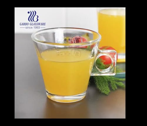 Set de 6 tazas de cristal con asa para cafe, cafe con leche para desayuno de 8cl