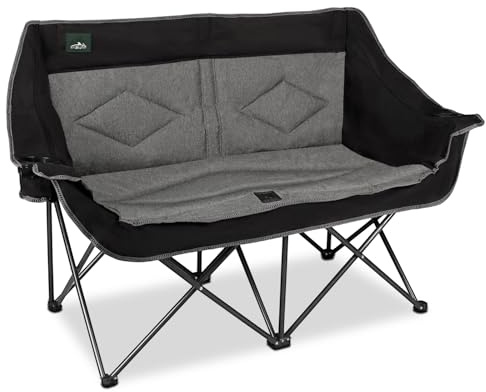 Northroad Silla plegable de dos plazas para camping, portátil, doble doble, acolchada, para sofá de 2 personas con 2 portavasos, soporte para copas de vino, almacenamiento de malla, soporta 600 libras