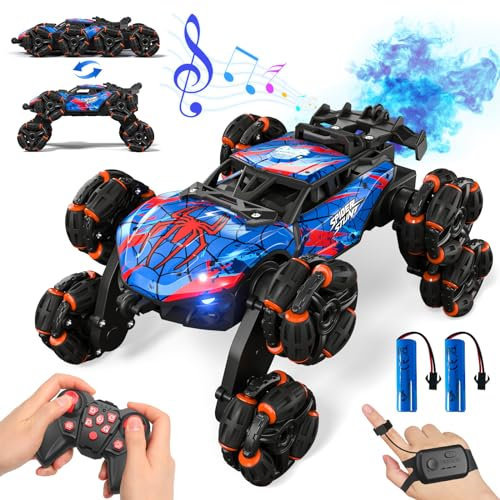 Sunrad Remote Control Cars,8WD Gesture Sensing RC Stunt Cars,2.4GHz RC Drift Car with LED Light,Music and Spray,RC Car Toys Gifts for Kids 3-12 Year Old Boys,Indoor Outdoor Toy Gifts for Kids