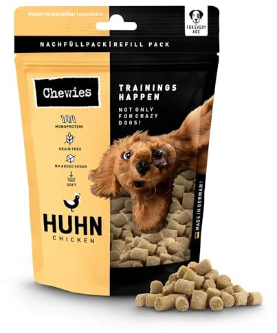Chewies Träningshapen kyckling hundgodis spannmålsfri, mjuk och utan socker – monoprotein hundgodis i återförslutningsbar förpackning – Made in Germany (6 x 175 g)