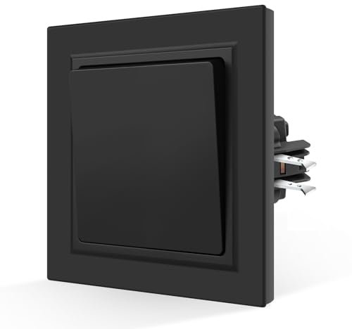 CNBINGO Glattes Hautgefühl Rocker Lichtschalter mit Krallen - Modern Wandschalter Unterputz - Einfach Wippschalter mit Hautfreundliche Mattierte Platte - 1 Fach 1 Weg - Schwarz