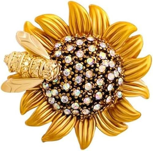 xutao Broche de girasol dorado para mujer - Joyería moderna con diamantes de imitación