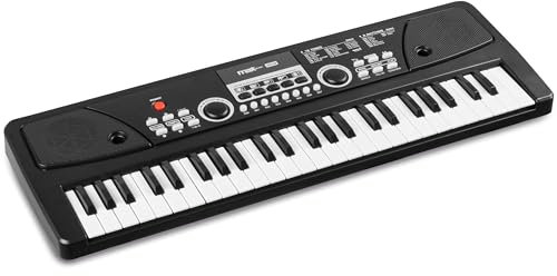 Max KD49 Clavier Électronique 49 Touches - Noir, Synthétiseur Enfant, Deux Haut-parleurs Intégrés, Batterie Rechargeable, USB-C, Microphone Inclus, Idéal pour Initier votre Enfant à la Musique