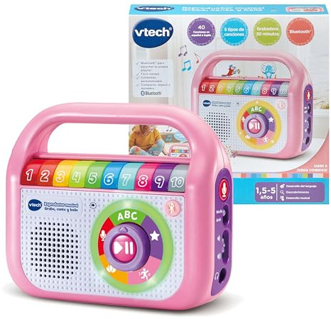 VTech Lecteur Musical enregistre Chant et Danse Rose, Radio pour Enfants avec Bluetooth, enregistreur, Jouet pour Enfants à partir de 1,5 Ans, Version espagnole