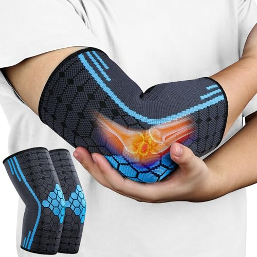 AOOWU Elbow Support for Men & Women, 2 Pack Elbow Brace Compression Sleeves Support for Tendonitis, Arthritis, Injury, Tennis Elbow Support Strap, Golfer Elbow Support, Elbow Sleeves for Weightlifting