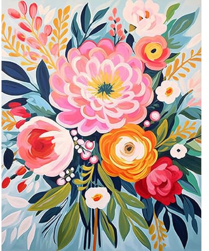 Fountor Flowers Paint by Numbers for Adults, Colorful Flowers Adult Paint by Numbers Canvas Kits Without Frame, DIY Acrylic Number Painting Adults for Gifts Home Wall Decor 16x20 Inch
