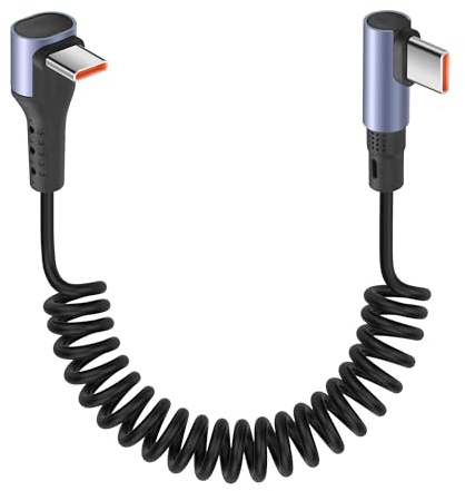 YACSEJAO 90 graders vriden USB C till USB C kabel 65W 1M/3,2FT indragbar USB typ C-kabel för bil, stöder 6A snabb laddning och dataöverföring (rak vinkel)