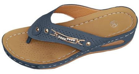 Sandalias para mujer con separador de dedos, sandalias de cuña, chanclas con plataforma, sandalias ortopédicas, zapatillas de verano, sandalias de playa antideslizantes, azul, 40 EU