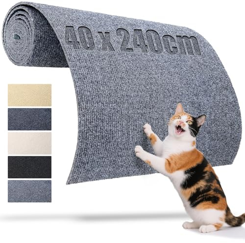 TXXATX Tapis de Griffoir pour Chat Autocollant 240x40 cm - Tapis de Griffoir Mural Gris Clair - Tapis de Chat - Protecteur de Meuble Réutilisable pour Planches de Griffoir DIY - Pour Canapés, Sols
