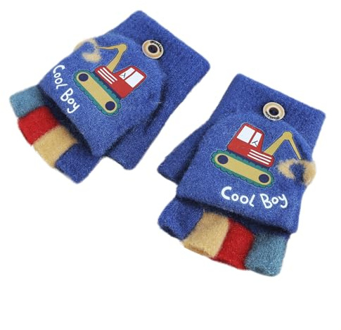 IPENNY Halbfingerhandschuhe Fingerlose Handschuhe Fäustlinge Jungen Strickhandschuhe mit Knopf Klappe 2-5 Jahre Kinder für Radfahren Outdoor Sport Winddichte Warm Plüschfutter