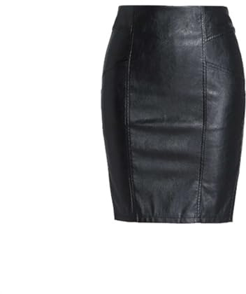 Generico Gonna Pelle Donna Vita Alta Gonna corta in PU nero a tubino da lavoro a vita alta donna a taglia S-XL(M)