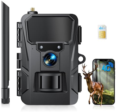 WOLFANG Caméra de Chasse 4G, 48 MP 2K HD Caméra Chasse avec Détection de Mouvement, Vision Nocturne, Déclenchement 0,2 s, IP66 Étanche pour l'observation des Animaux Noir
