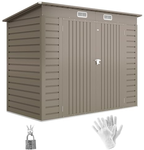Outsunny Casetta da Giardino 2.7m² in Acciaio Zincato, Capanno Porta Attrezzi con Tetto Inclinato, 2 Prese d'Aria, Porte Bloccabili con Lucchetto Chiavi, Guanti, 249x121x183 cm, Grigio Chiaro