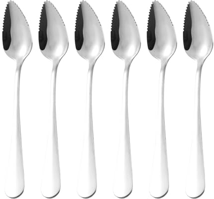 6PC Cuchara De Pomelo De Acero Inoxidable,Cuchara De Fruta Con Borde Dentado,Cuchara De Triangular Para Pomelo,Cuchara De Kiwi,Cucharas De Sopa De Postres,Para Manzana Papaya Naranja Helado,Kiuiom