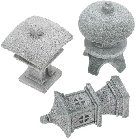 AMUSLESUR Garden Ornament Set with Realistic Appearance, for Moss and Succulent Plants 3pcs Pavilion Shaped Made of Sandstone in Bonsai and Garden Micro Landscape DIY Supplies