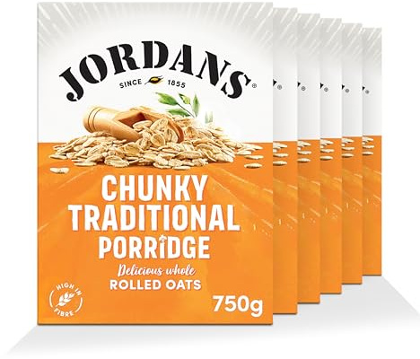 Jordans Chunky Traditional Oat Porridge Breakfast Cereal - British Baked High Fibre Cereal - No Artificial Flavours or Preservatives - 750g (Pack of 6 x 750g)