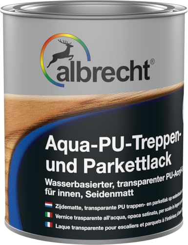 Albrecht Aqua-PU-Treppen- & Parkettlack 750 ml | Farblos seidenmatt | Wasserbasierter PU-Holzlack | Für Treppen & Parkett | Strapazierfähig & kratzfest