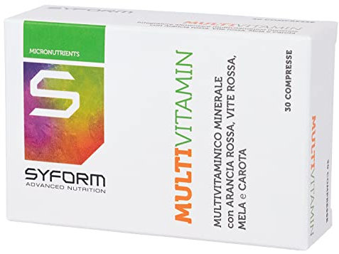 SYFORM MULTIVITAMIN Integratore alimentare 30 compresse completo contro malnutrizione e stanchezza. 27 Vitamine, sali minerali e antiossidanti naturali vitalità energia, Senza Glutine, Senza Lattosio