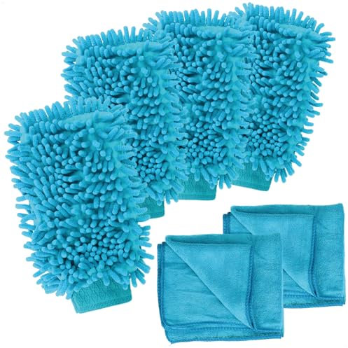 com-four® 6-teiliges Autopflege-Set mit Microfasertuch und Autowaschhandschuh - Mikrofasertuch - Auto-Poliertuch - Autopflege-Tuch (6-teilig - blau 4/2)