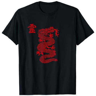 Dragon mythique chinois rouge calligraphie Tai Chi T-Shirt