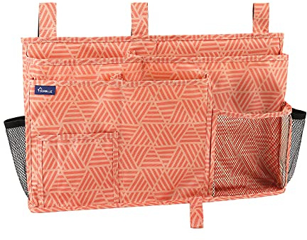 Surblue Bedside Caddy Hanging Organizer Storage Bag Pocket for Bunk, Hospital, College Dorm Rooms, Baby Bed Rails, Camp (8 Pockets), Orange Plaid