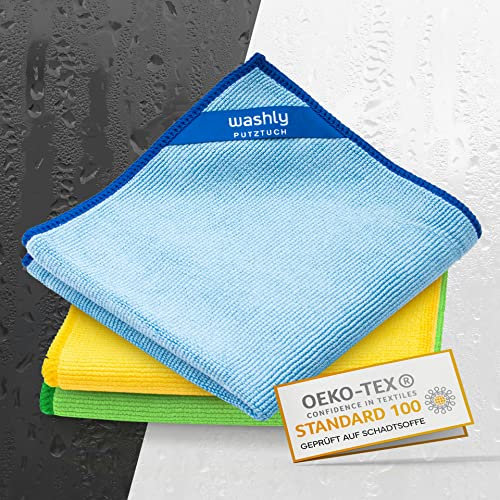 washly Putztücher 30 x 30 cm – 3 farbige Oeko-TEX Mikrofasertücher - Mikrofaser Putzlappen für den Haushalt - 430 GSM Microfaser Reinigungstuch - Putztuch extra dick Ultra saugstark weich fusselfrei