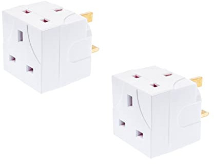 Invero 2 Way Double Socket Multi-Purpose Block Splitter Mains Wall Adapter 2 Gang UK Plug Fitted with 13A Fuse - Ideal for Travels, Home, Office and more - 2 Pack White