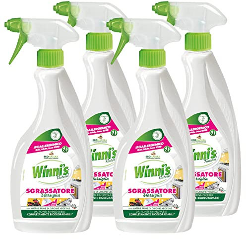 Winni's Naturel Sgrassatore Marsiglia Detergente Spray Multiuso Ipoallergenico con Materie Prime di Origine Vegetale Completamente Biodegradabili - 4 Flaconi da 500ml