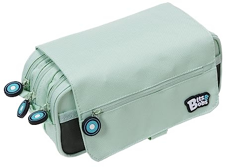 Grafoplás | Estuche Escolar Tres Compartimentos con Solapa | Mint | Bits&Bobs | Colores Soft | 23x10x10cm | Incluye Horario y Zona Identificación | Perfecto para Organizar tu Material Escolar