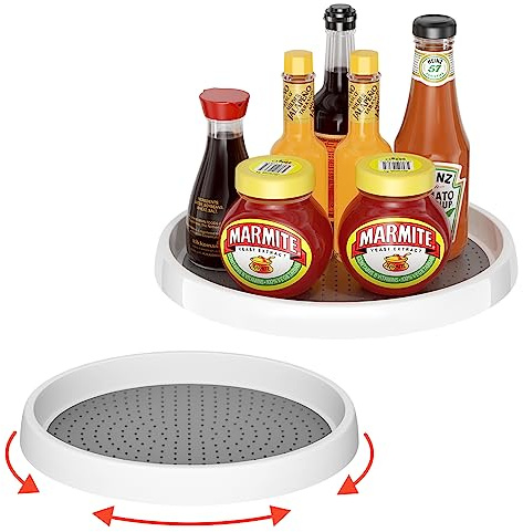 Fousenuk 2 Piezas Especiero Giratorio, 25 y 30 cm Estante de Plástico, 360° Plato Giratorio Organizador de Armarios, Especieros para Cocina para Especias y Condimentos Botellas, para Despensa