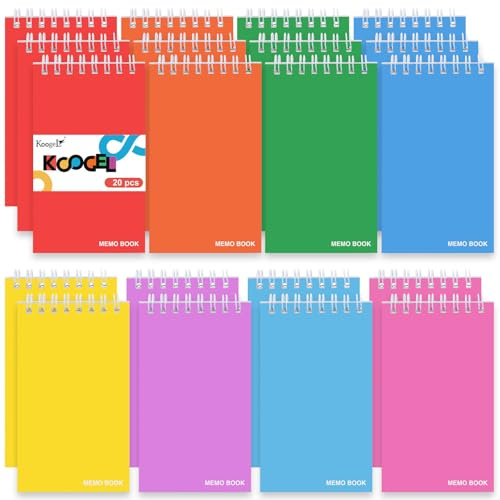 Koogel Pocket Notebook 20Pack Colour Spiral Small Notebook 3×5 Inch College Ruled Mini Notepads for School Office End Of Term Gifts For Children