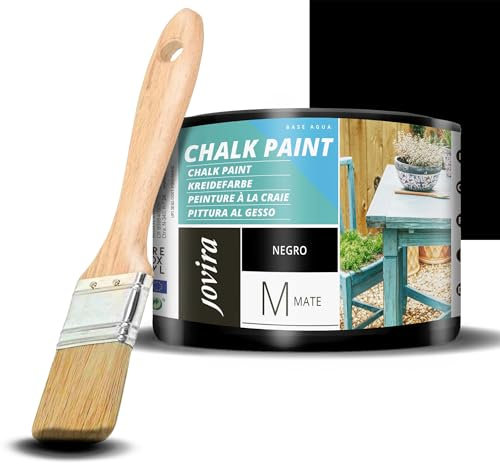 JOVIRA PINTURAS Pintura Tiza - Chalk Paint al Agua Mate + Pincel especial para madera. Renueva tus muebles con creatividad. (375 Mililitros, Negro + Pincel) B-26-K