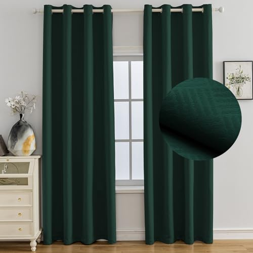 Ystyle Verdunklungsvorhänge 2er Set, Thermovorhang Gegen mit Ösen, 140x240 cm, Modern Gardinen Abdunkelnde Vorhänge Wohnzimmer Schlafzimmer, Schallschutz Vorhang, Verde Scuro