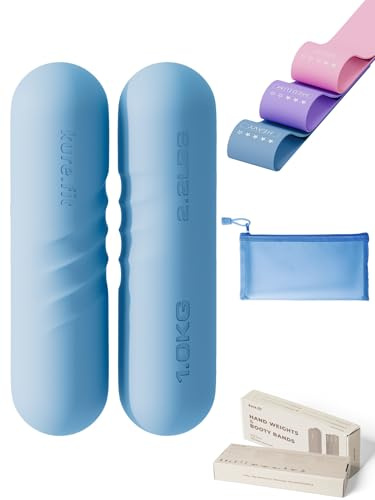 kure.fit Hand Weight Bars for Women (2.2 LB) | Resistance Booty Bands | Pilates, Yoga, Dance, Aerobics, Running, Cardio, Gym, Strength Training | Non-Slip | Portable Dumbbells | Women & Men | Blue