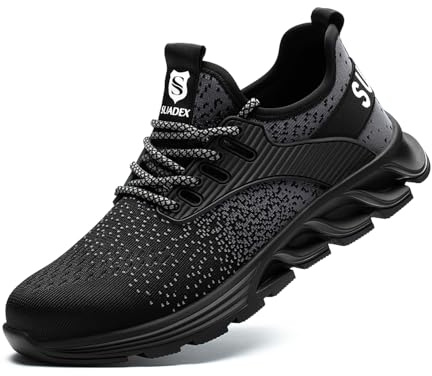SUADEX Steel Toe Sneakers for Men Women Indestructible Work Shoes Lightweight Comfortable Safety Sneakers Slip-Resistant Composite Toe Shoes for Construction Black