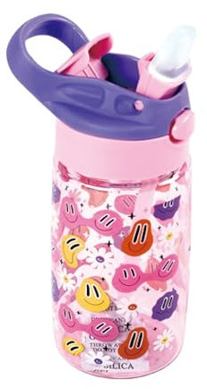 KEYROAD Kinder Trinkflasche 450 ml/Auslaufsicher Wasserflasche Kindertrinkflasche aus Kunststoff/Thema: Lächeln Lila