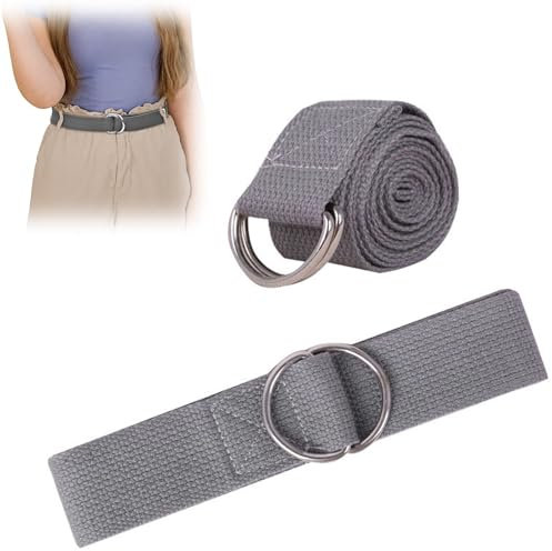 Yogagurt mit Verschluss aus Metall, Stretching Yoga Band mit D-Ring,Fitness Stretchgurt für Anfänger und Fortgeschrittene für Yoga, Pilates（Grau）