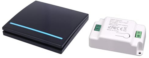 interruptor inteligente, Interruptores de luz de pared, Kit de Interruptor de Luz Inalámbricas, RF 433Mhz 240V interruptor inalambrico receptor, alcance de 100 m, 1 interruptor negro y 1 receptor