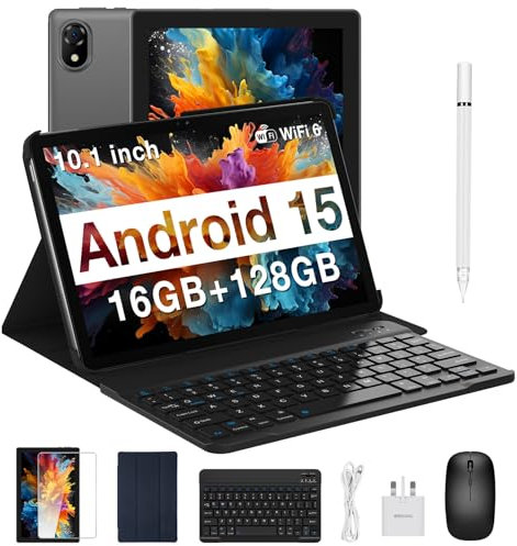 DOOGEE U10 2025 Newest Android 15 Tablet with Keyboard, 10 Inch Tablet, 16GB+128GB/2TB, WiFi 6 Android Tablets, 5060mAh/3.5mm Jack/8MP+5MP/BT 5.0/OTG/Widevine L1, Tablets with Pen, Mouse&Case, Gray